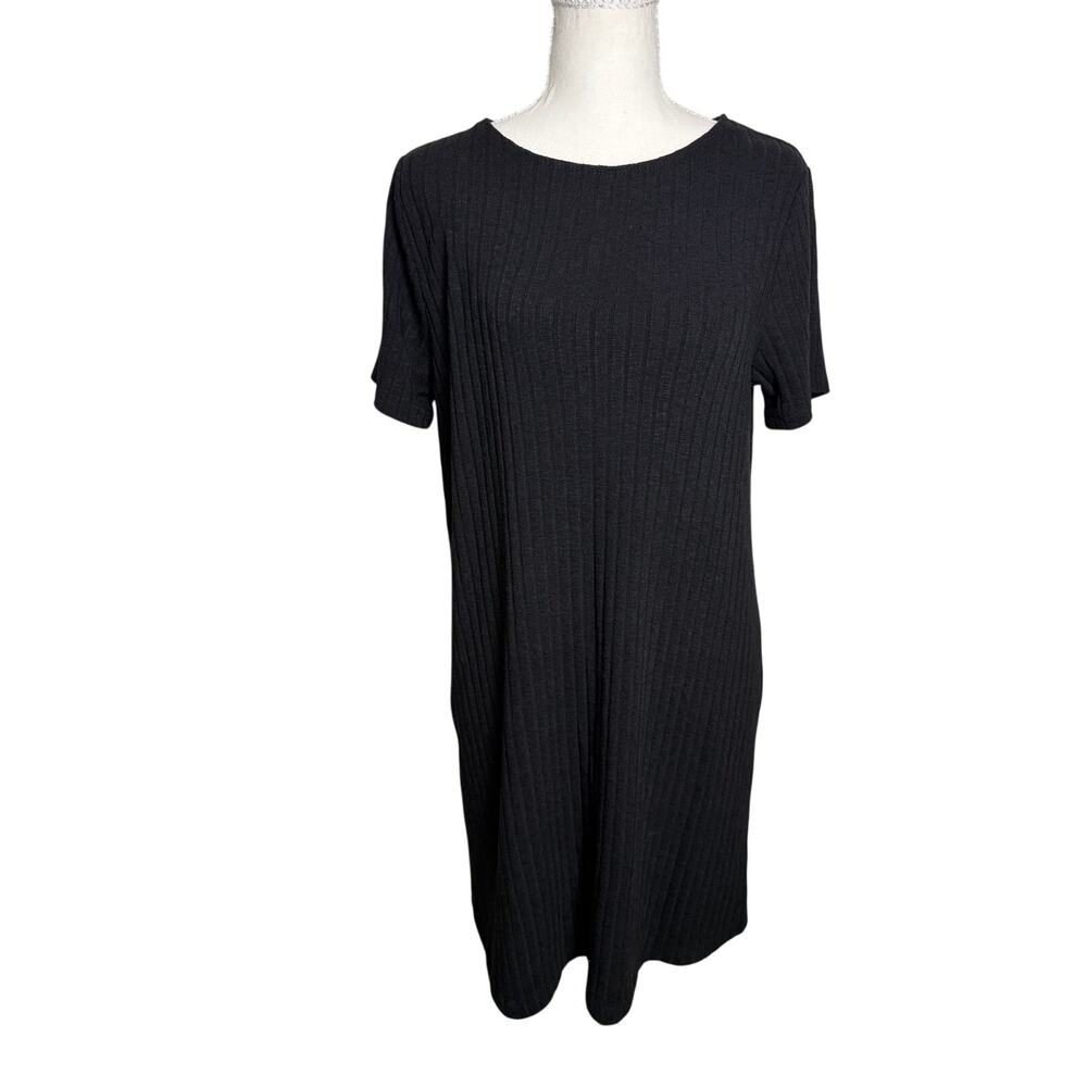 Abercrombie & Fitch Black Ribbed Midi Dress Short Sleeve Stretchy